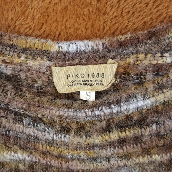 PIKO 1988 Sweater Womens Small Brown Pullover Marled Chunky Knit Tan Cream - Picture 2 of 7